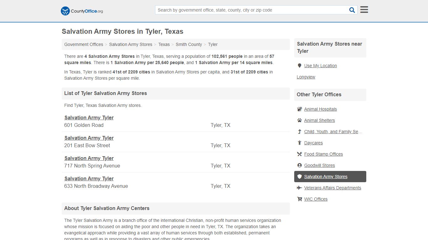 Salvation Army Stores - Tyler, TX (Stores & Programs) - County Office